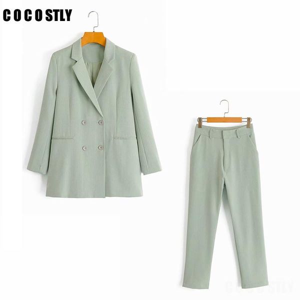 

autumn women suits vintage khaki 2 pieces set ol office blazer jacket coat+pencil pants suit casual trouser outfits female women's & bl, White;black