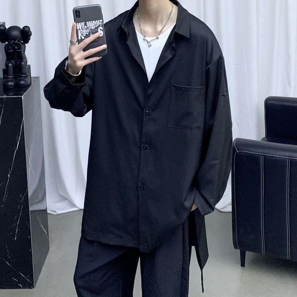 

spring and summer youth men's loose large size dark wind long-sleeved shirt fashion casual single-breasted shirts, White;black