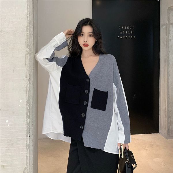 

women's sweaters fat mm design niche shirt spring fat sister irregularly sew coat of medium length 05j2, White;black