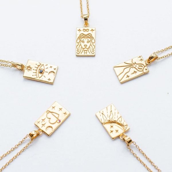 

chains ins tarot card carvings signet pendant necklace for women collarbone link chain simple luxury choker jewelry, Silver