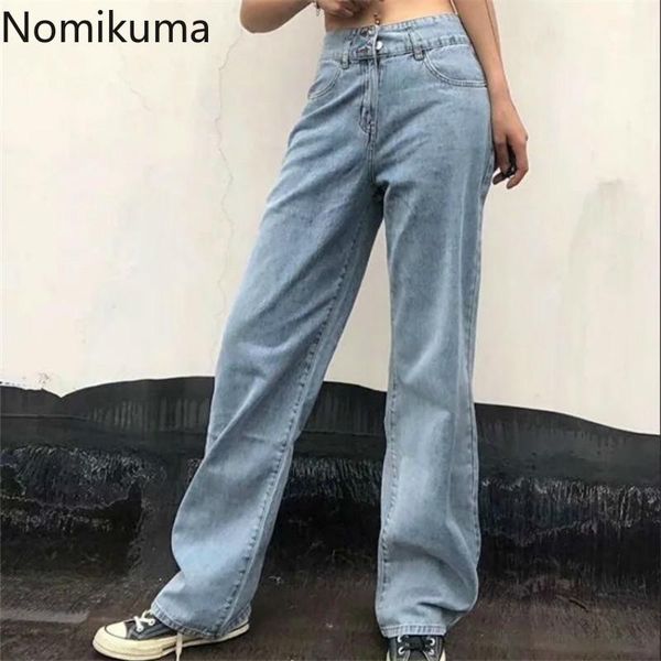 

nomikuma fall 2021 women jeans pants high waisted long trousers causal korean demin wide leg pantalones de mujer 6b994 women's & capris, Black;white