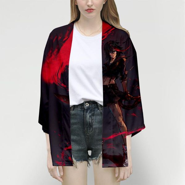 

anime kill la japanese kimono cardigan haori men women samurai costume shirt traditional style yukata ethnic clothing, Red