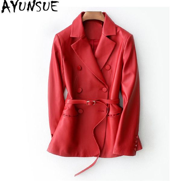 

women's leather & faux ayunsue genuine jacket spring autumn women sheepskin coat female streetwear blazer clothes 2021 tloor1196, Black