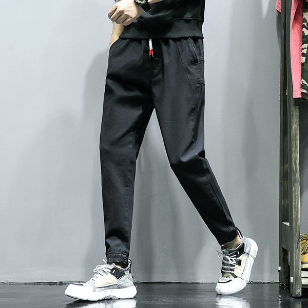 

men's spring jeans baggy leggings large pants korean elastic waist harem, Blue