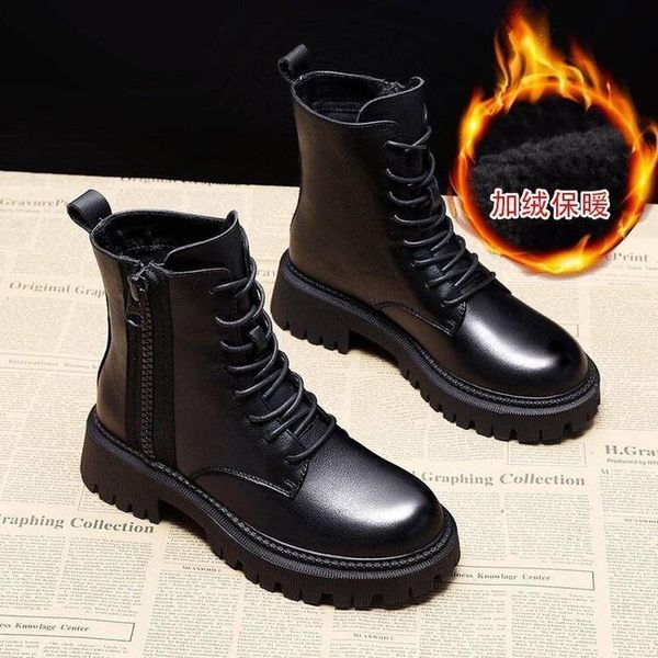 

boots thick-soled martn female british style 2021 wild winter short women shoes cotton plus velvet, Black