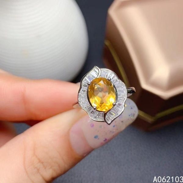 

cluster rings kjjeaxcmy fine jewelry 925 sterling silver inlaid citrine women's fresh elegant flower adjustable gem ring support detect, Golden;silver