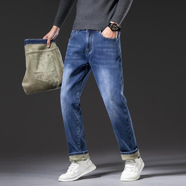 

men's jeans men activities warm autumn winter flocking soft 42 44 46, Blue