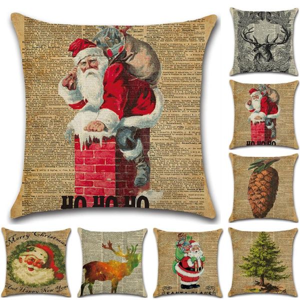 

pillow case christmas theme spaper printing cotton linen pillowcase hand painted printed covers home cases