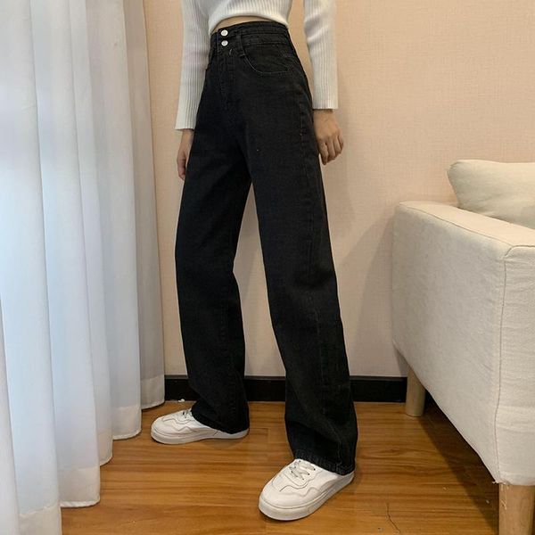 

women's jeans dd0128 high waist straight loose trousers wide leg pants women, Blue