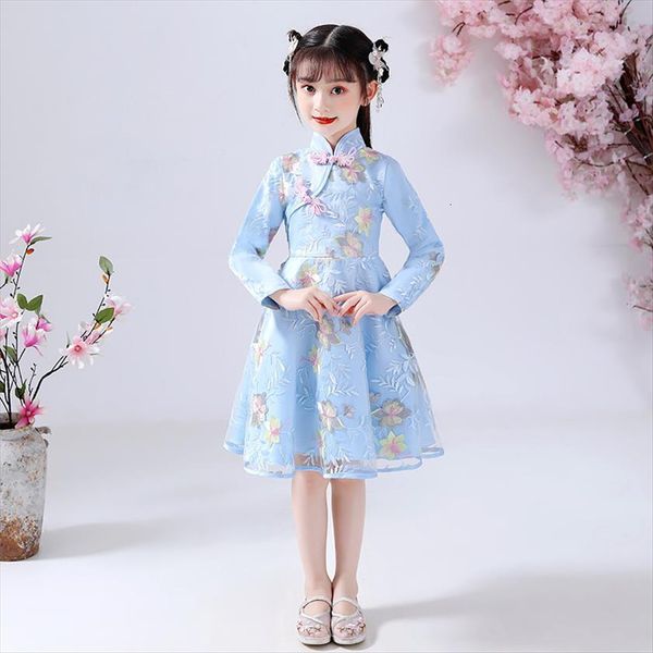 

girls cheongsam qipao chinese style girl dress retro embroidery childrens clothing tang year traditional party costumes, Red;yellow