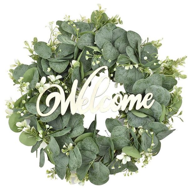 

artificial eucalyptus leaves welcome decorations wreath for front door wall window farmhouse home indoor outdoor decor decorative flowers &