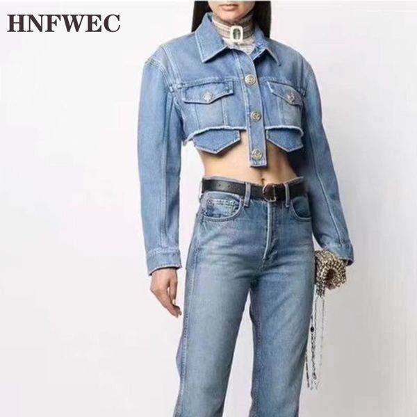 

women's jackets women denim coat short jacket long sleeve jean fashion blue high waist autumn 2021 p622, Black;brown