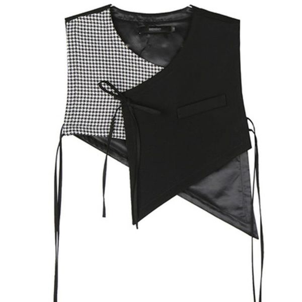 

women's vests 2021 summer structure is fashionable black and white bird grid stitching v-neck irregular clipping belt vest female, Black;white