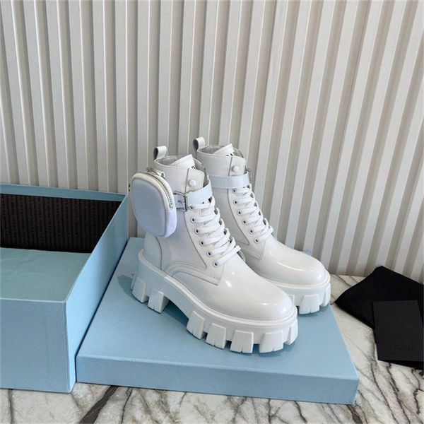 

classic brand boots womens design platform motorcycle women and men round toe black punk martin boots lace up belt pocket botas