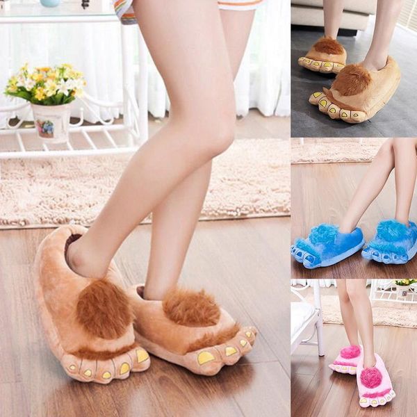 

slippers winter warm soft indoor floor women men children shoes funny animal claw plush home 29cm, Black