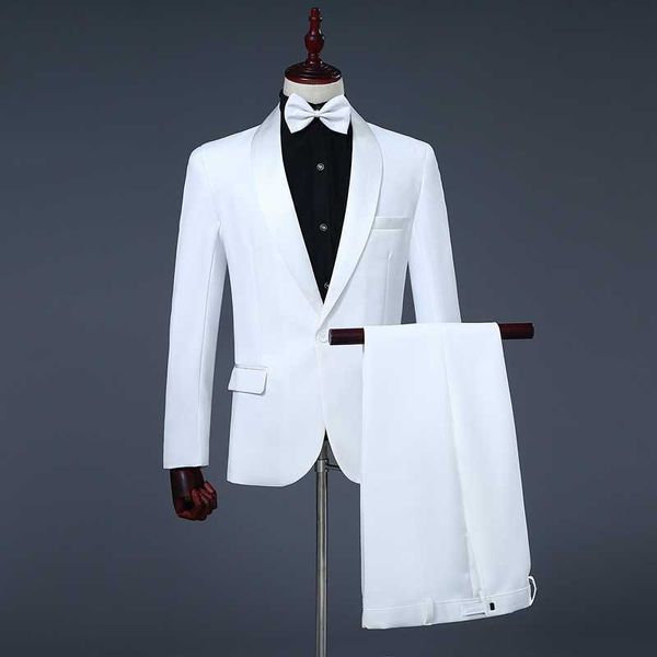 Spring Suits Men 2019 Длинное платье с длинным рукавом Мужская повседневная стадия производительности белый черный костюм формальная одежда двух частей набор пальто брюки x0909