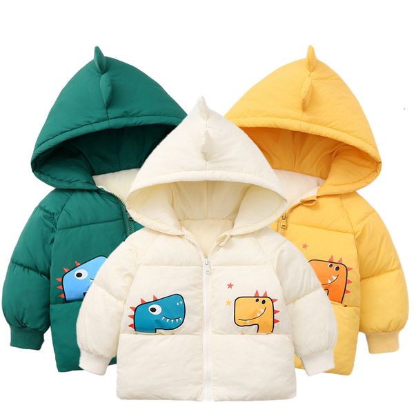 

baby jacket winter children's down cotton plus velvet padded cotton jacket boys and girls cartoon dinosaur hooded cotton jacket_xm, Blue;gray