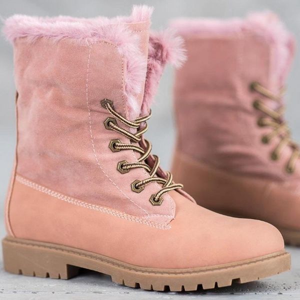 

boots winter snow women 2021 lace up thick fur warm female shoes fashion ankle botas mujer, Black
