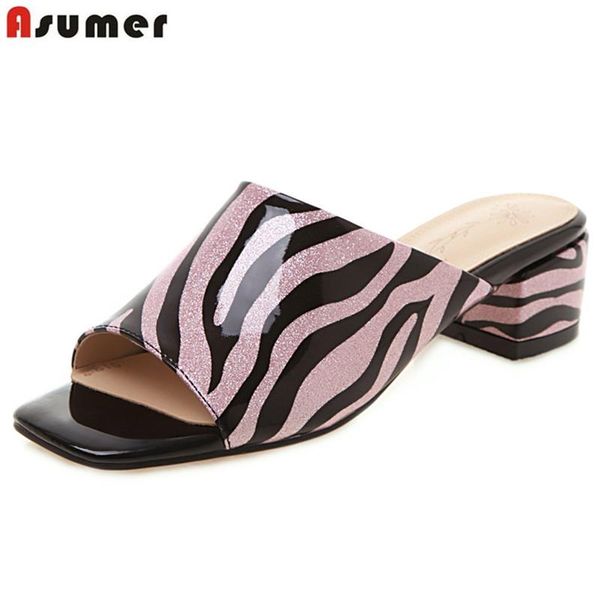 

slippers asumer big size 34-43 women outside summer shoes open toe square med heels fashion ladies casual dress female, Black