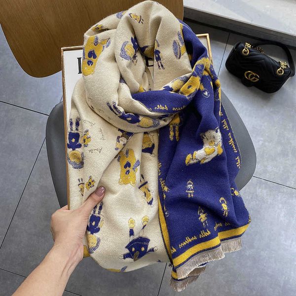 

korean autumn and winter imitation cashmere double-sided scarf women's versatile air conditioning shawl thickened warm student bib, Blue;gray