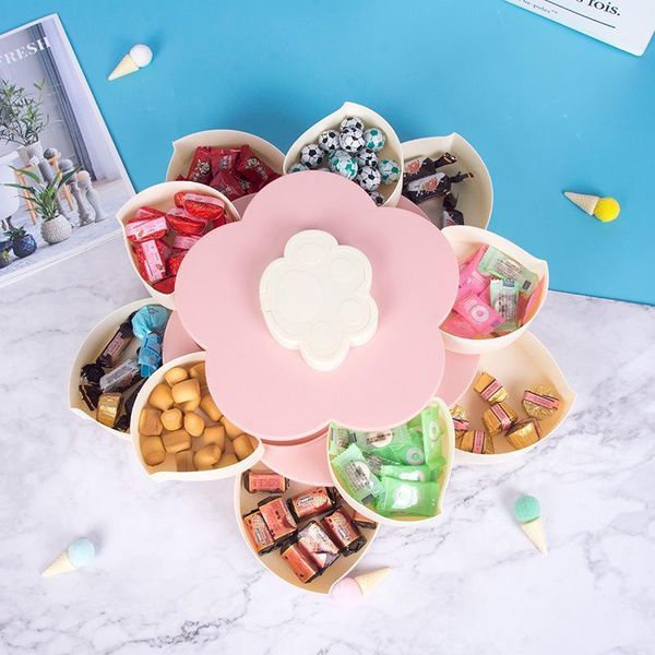 

storage bottles & jars petal-shape rotating snack box candy tray food wedding plates double-deck dried fruit organizer