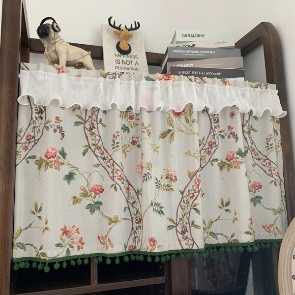 

curtain & drapes american floral kitchen bathroom door with pompom ready made half leaves printed window valance magic sticker