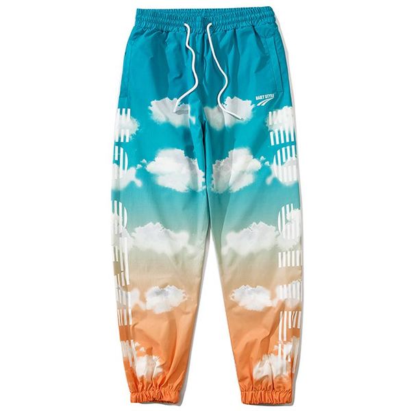 

mens the cloud print joggers hiphop harem pants streetwear casual trousers sweatpants 2021 spring oversized jogger men's, Black