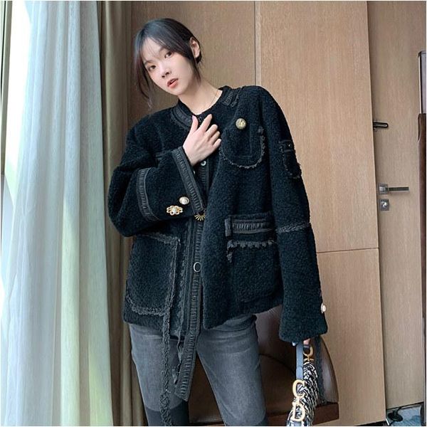 

women's jackets sololo custom 2021 fashion autumn and winter real wool fur black lady style women retro jacket special pearl button, Black;brown