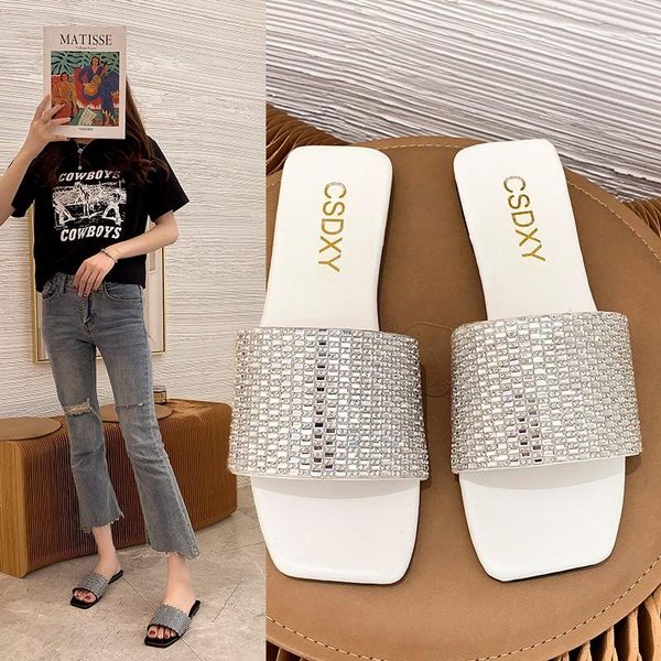 

slippers 2021 summer fashion crystal flat women indoor outdoor plus size 35-42 modern ladies slides beach shoes, Black