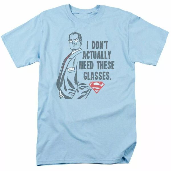 

superman dont need glasses t shirt mens licensed classic dc comic tee light blue, White;black