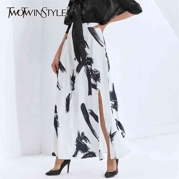 

printed hit color skirt for women high waist large size maxi casual skirts female fashion clothing fall 210521, Black