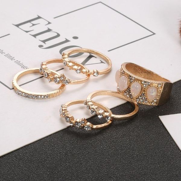 

wedding rings 6pcs/set bohemian vintage summer fairy friends colorful stone metalic fashion finger korea hit for women girl party, Slivery;golden