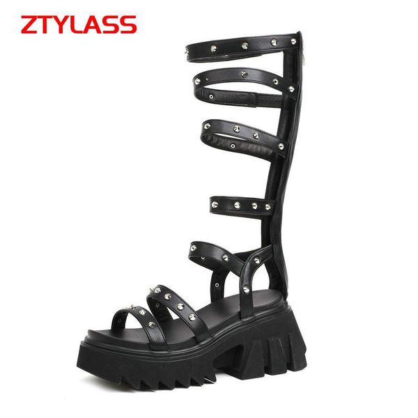 

dress shoes 2021 summer open toe women sandals fashion zipper thick heel giadiator patent leather rivet platform black