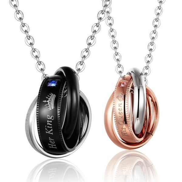 

pendant necklaces round stainless steel couple's crown shape three ring necklace, Silver
