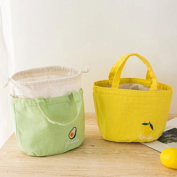 

storage bags embroidery drawstring insulation bag round lunch box aluminum film