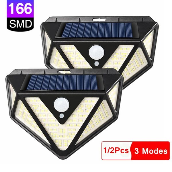 

solar lamps 166led powered wall light outdoors 3 modes three sides pir motion sensor emergency waterproof security lamp garden decor