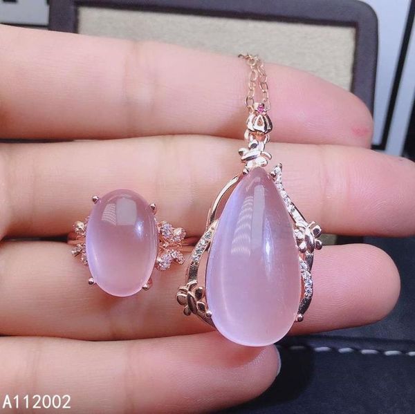 

fine jewelry natural rose quartz 925 sterling silver women gemstone pendant necklace ring set support test elegant bracelet, earrings &, Black