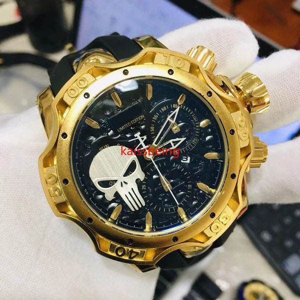 Новый стиль непобедимый череп украшение супер качество мужские часы непобедимый каучуковый ремешок наручные часы календарь кварцевые часы Reloj