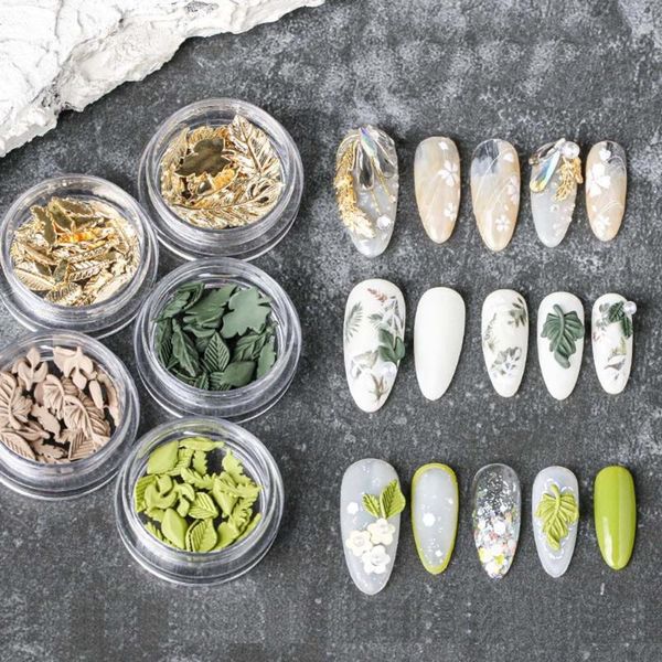 

nail art decorations small fresh style leaf jewelry metal alloy mixed green tree leaves 3d decoration exquisite diy tools, Silver;gold