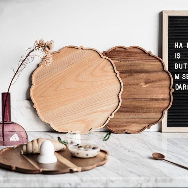 

kitchen storage & organization japan style acacia wood entrance trays for sundries/keys creative vintage flower edge tea tray desserts plate