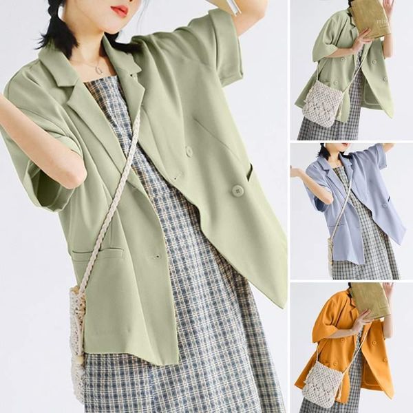 

women korean blazer suits celmia 2021 fashion elegant loose solid blazers casual short sleeve female office formal jacket coats women's, White;black