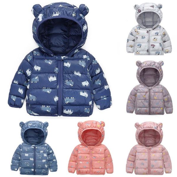 

down coat 2021 winter coats for kids boys girl chlidren printing warm puffer jacket zip thick ears snow hoodie born clothes, Blue;gray