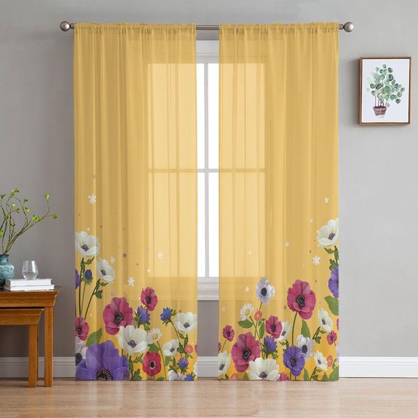 

curtain & drapes flower yellow background tulle curtains for living room bedroom home decor chiffon sheer voile kitchen
