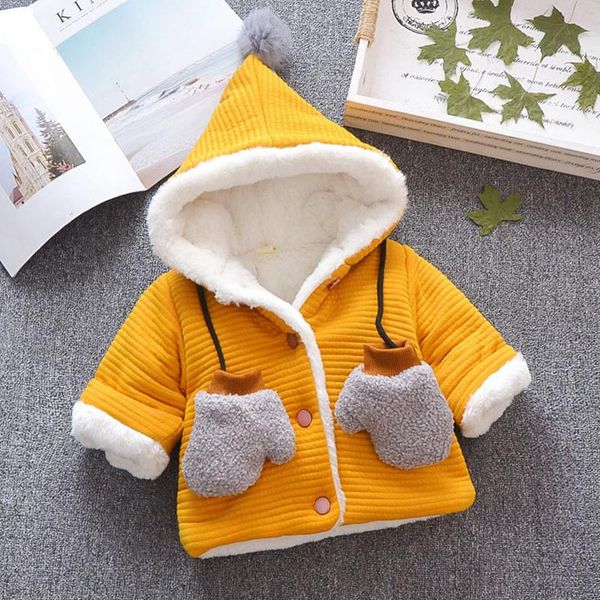 

coat -270 2021 winter baby girls children single breasted hooded outwear sweet cotton coats with lanyard gloves, Blue;gray