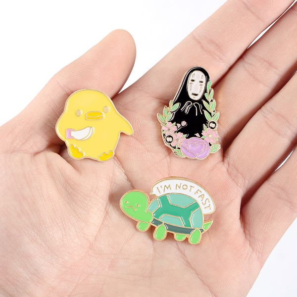 

cute cartoon student faceless male brooches lapel skirt chicken turtle flower pin alloy enamel cowboy backpack badge accessories, Gray