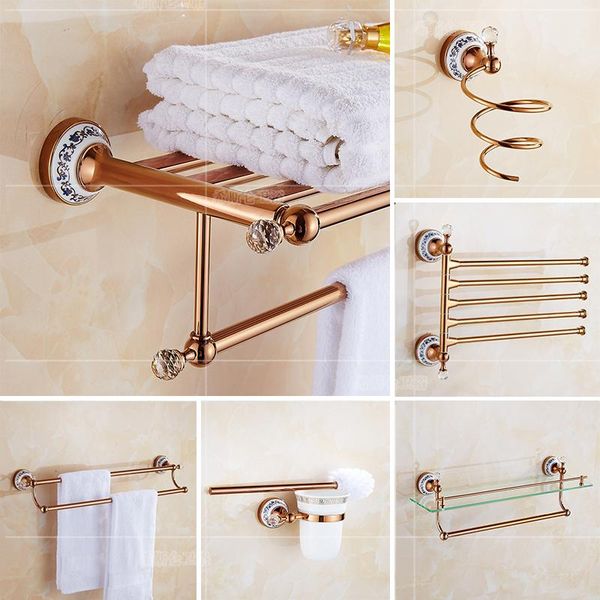 

bath accessory set rose gold stainless steel bathroom accessories european towel rack ceramic toilet brush paper holder hardware kit
