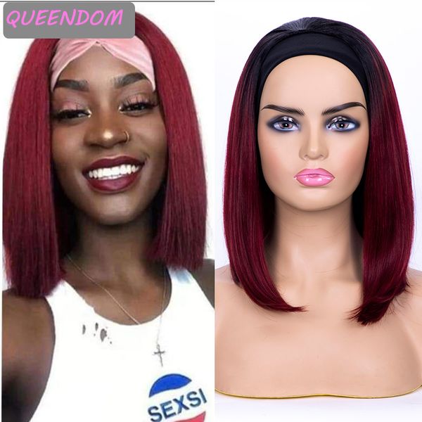 

14 natural straight short headwraps wigs ombre synthetic bob wig with scarf heat resistant headband lolita wig for black women