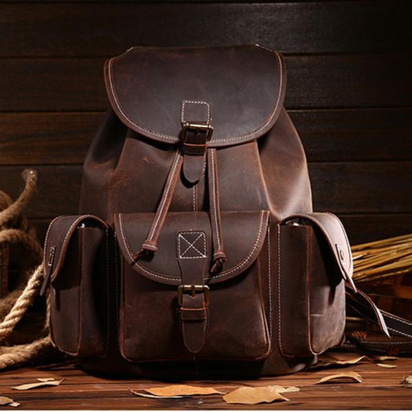

backpack first layer knapsack male computer bag school bags vintage genuine leather rucksack men