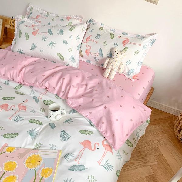 

bedding sets home textile pink flowers duvet cover pillow case bed sheet ab side quilt boy kid teen girl linens set king