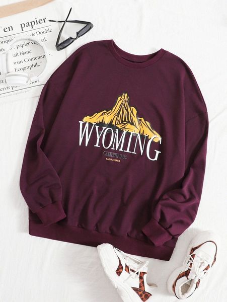 

letter & mountain print sweatshirt n4ng#, White;black